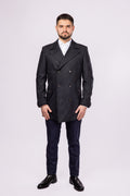 Herringbone Wool Peacoat - Grey Herringbone