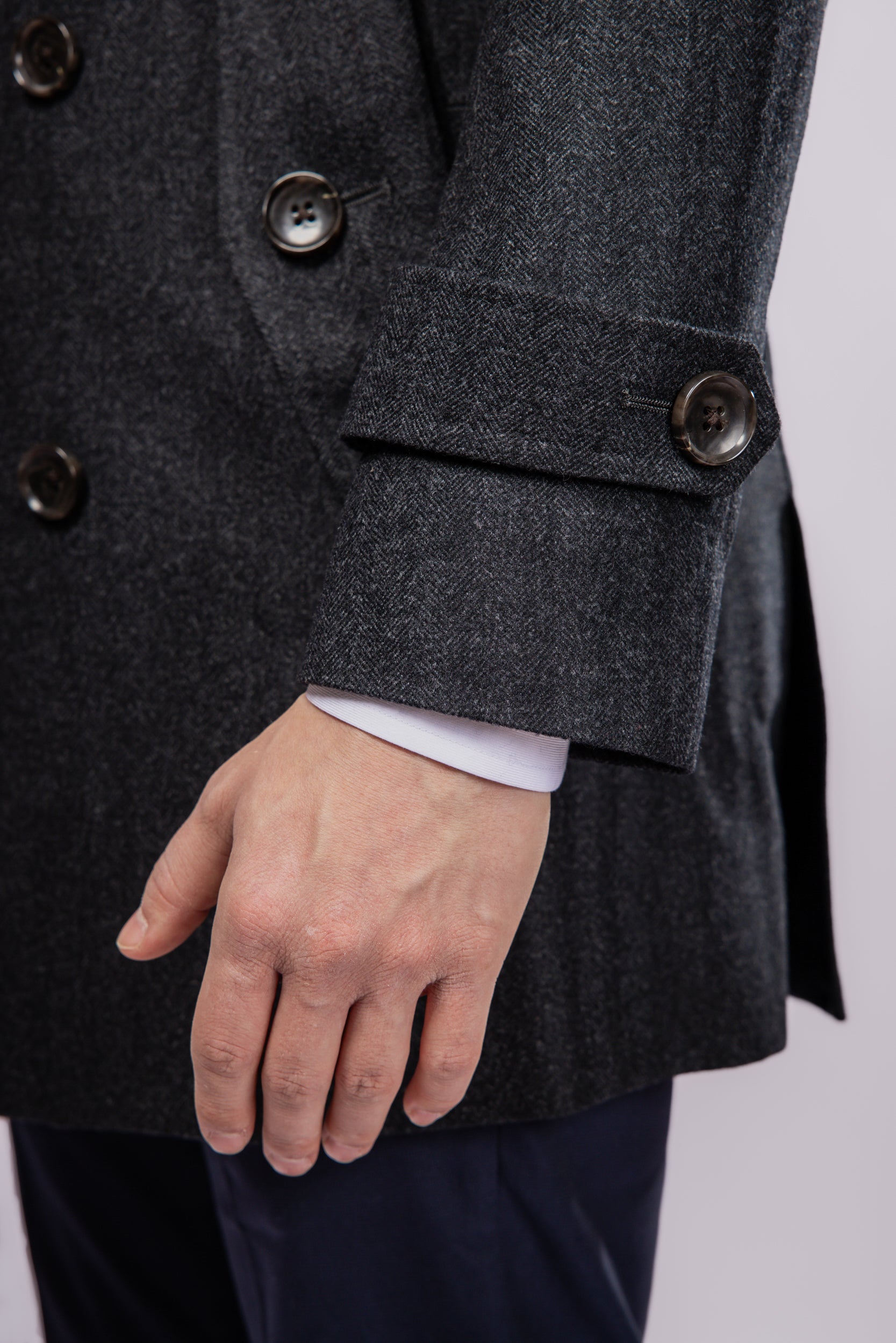 Herringbone Wool Peacoat - Grey Herringbone