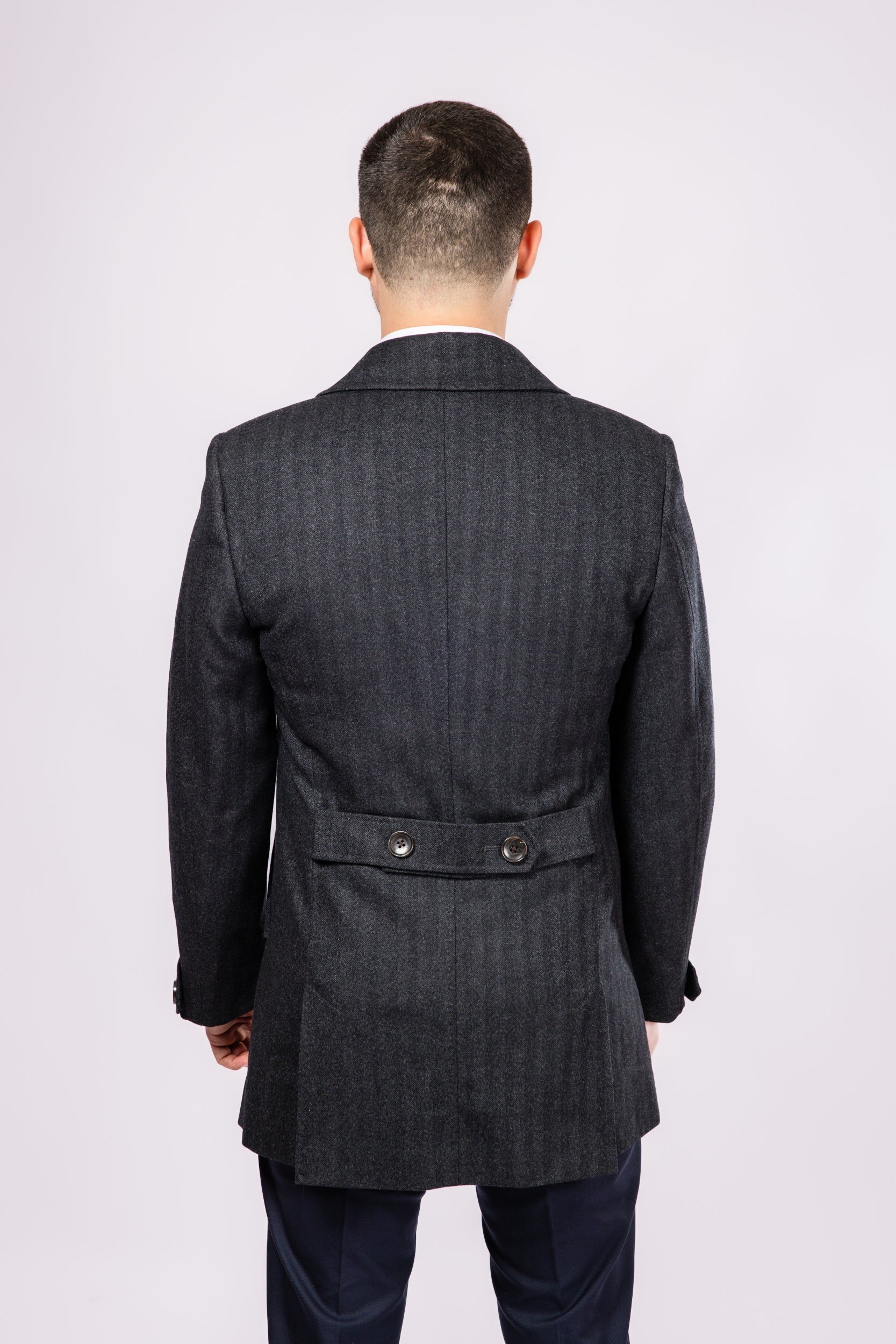 Herringbone Wool Peacoat - Grey Herringbone