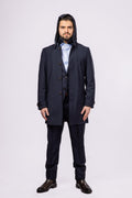 Navy Waterproof Wool Raincoat