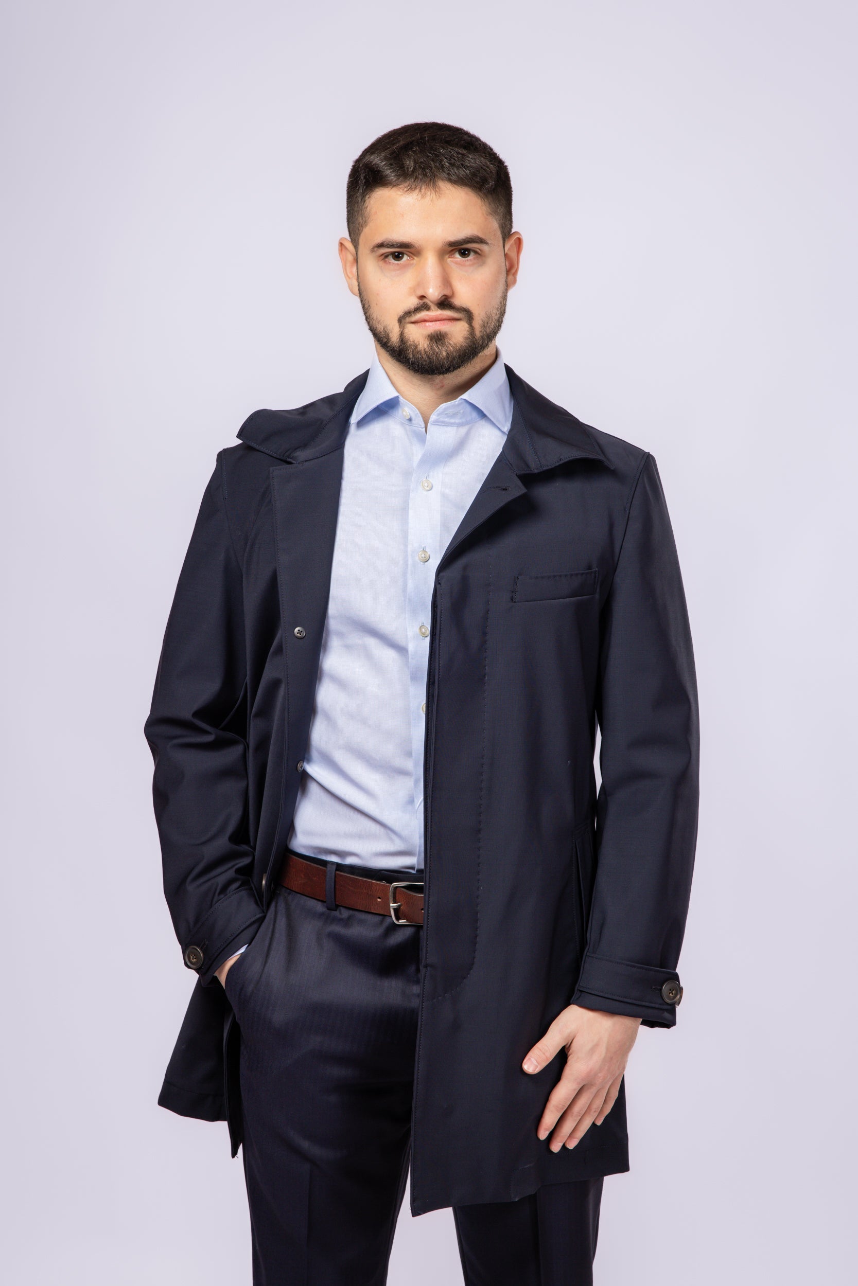 Navy Waterproof Wool Raincoat