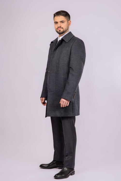 Collared Wool Carcoat - Grey Check